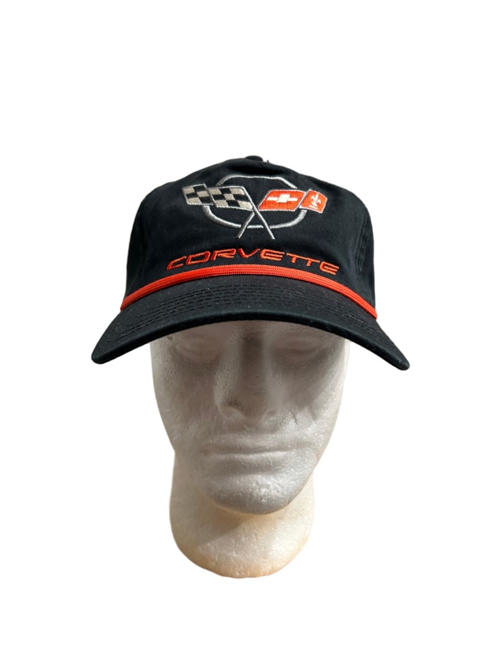 Corvette Black Baseball Cap with Red Trim and Embroidered Logo